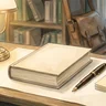 Un gros livre et un stylo plume sur un bureau.