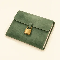 Une pochette en cuir vert fermée par un cadenas.