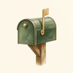Une boîte aux lettres verte, le drapeau levé.