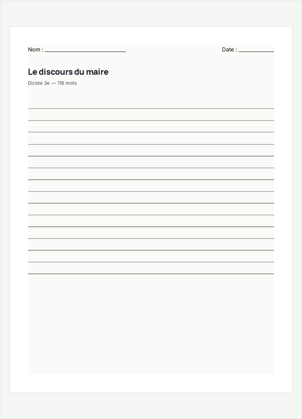 Aperçu de la fiche à imprimer « Le discours du maire », niveau 3e.