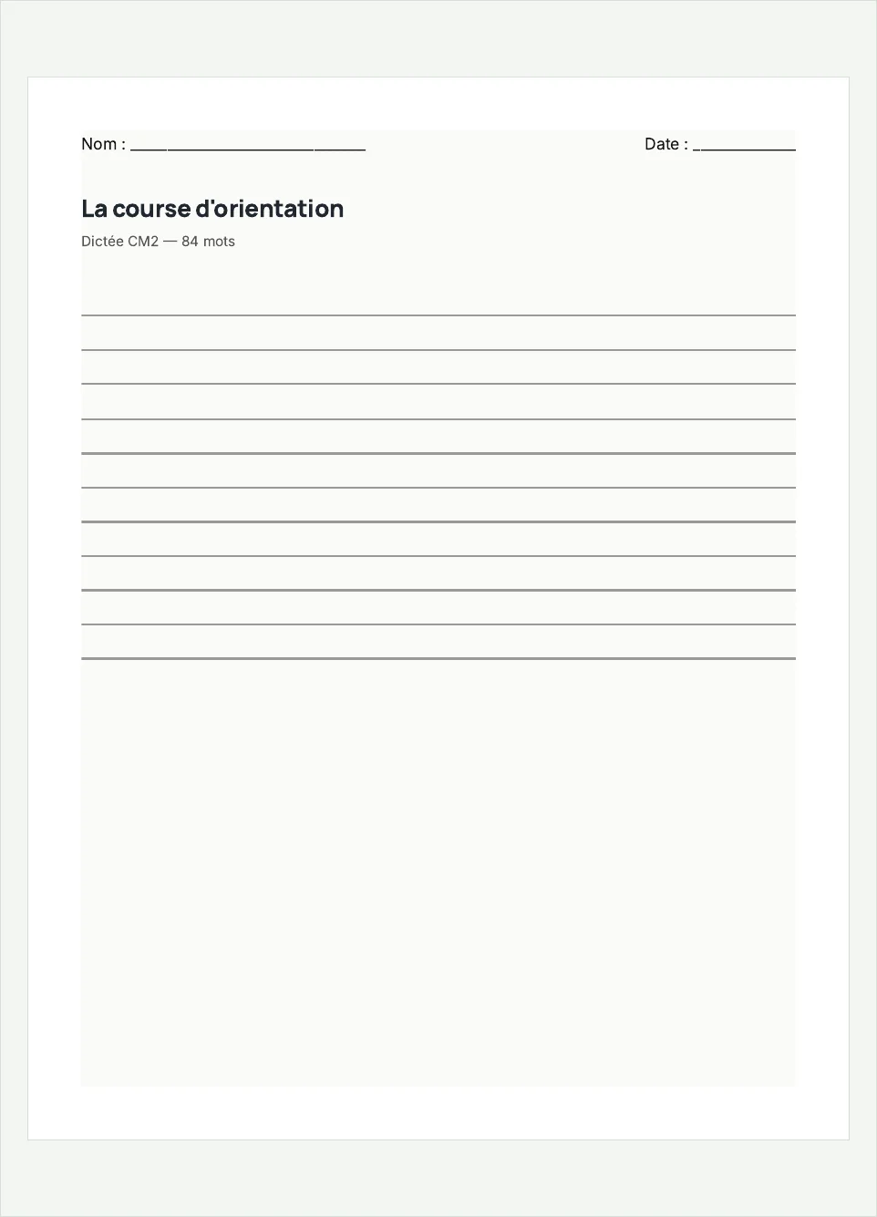 Aperçu de la fiche à imprimer « La course d'orientation », niveau CM2.