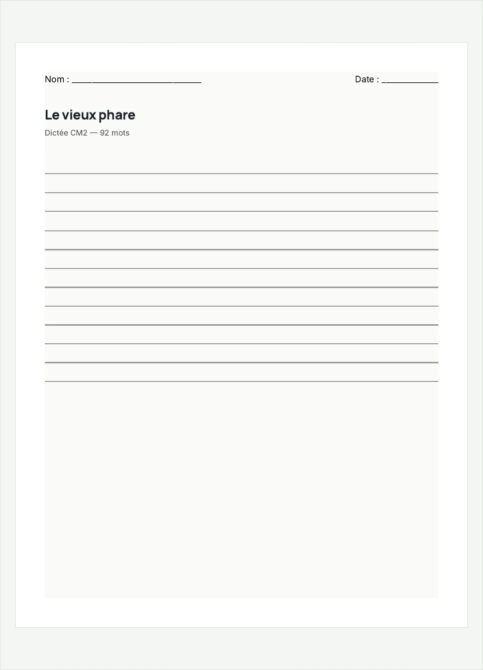Aperçu de la fiche à imprimer « Le vieux phare », niveau CM2.