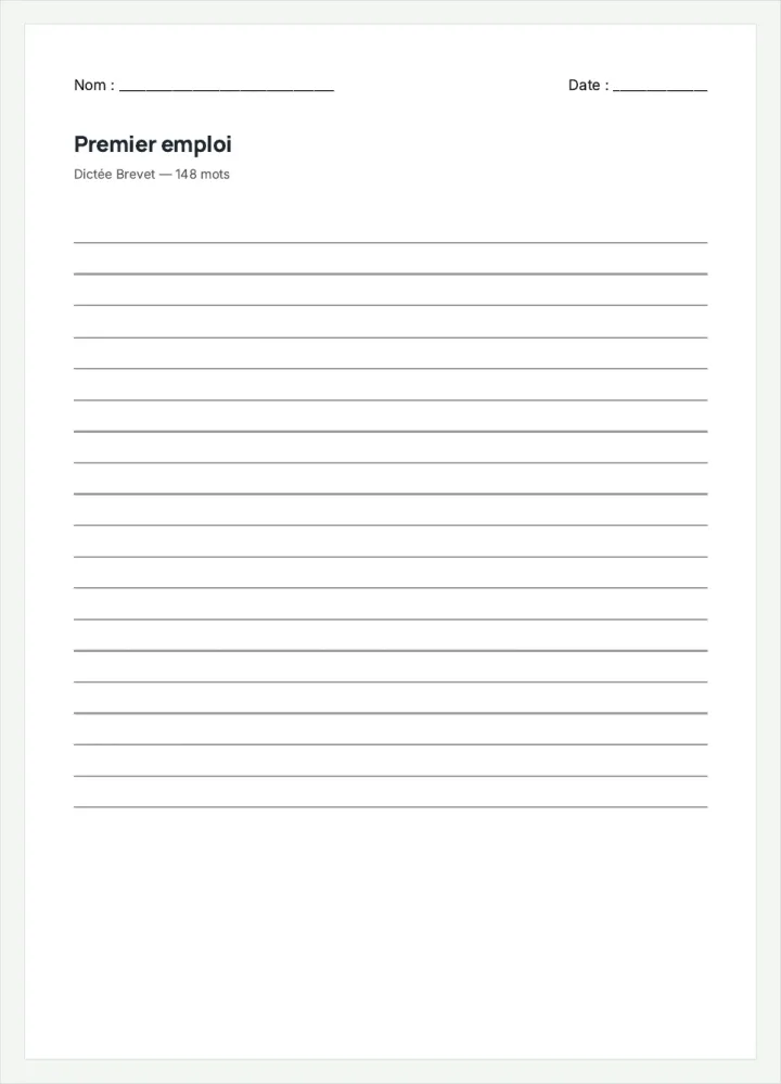 Aperçu de la fiche « Premier emploi », avec les lignes pour écrire.